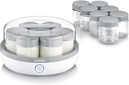 SEVERIN Yaourtière compacte, 14 pots de 150ml inclus, 100% sans BPA, graduation mémo, idéale yaourts faits maison, JG3520