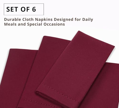 PurpleEssences Set of 6 Hemstitch Cloth Dinner Napkins 100% Cotton - Soft Durable Washable - Ideal for Wedding Christmas Holiday Winter - Perfect Everyday Use Table Linen 18x18 - Burgundy