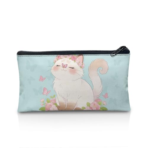 Image of Cat Butterfly Pencil Case for Girls Light Blue Pencil Box Kawaii Stationery Storage Pouch for Preschool Zippered Pen Organizer with Roomy Capacity