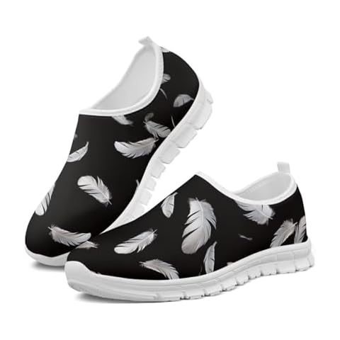 ZERODATE White Feather Comfortable Shoes Men Lightweight Breathable Mesh Sneaker Soft EVA Sole Workout Running Slip Shoes for Halloween Party US 13 White Sole Cover