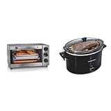 Hamilton Beach Sure-Crisp Toaster Oven Air Fryer Combo, Fits 9” Pizza, 4 Slice Capacity & Slow Cooker, Extra Large 10 Quart, Stay or Go Portable With Lid Lock, Dishwasher Safe