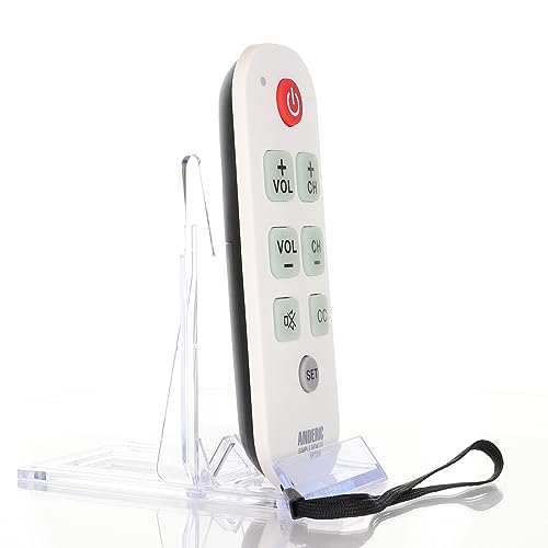 Anderic RR1004 Universal Big Button TV Remote. Easy to Use, Smart TV, Learning, Glow Keys - Television & Cable Box Controller, Perfect for Assisted Living Elderly Care. White TV Remote Control