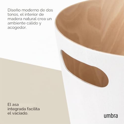 Miniatura 2 de Umbra Woodrow Cesto De Basura, Con Capacidad De 7.5 L, Blanco Natural
