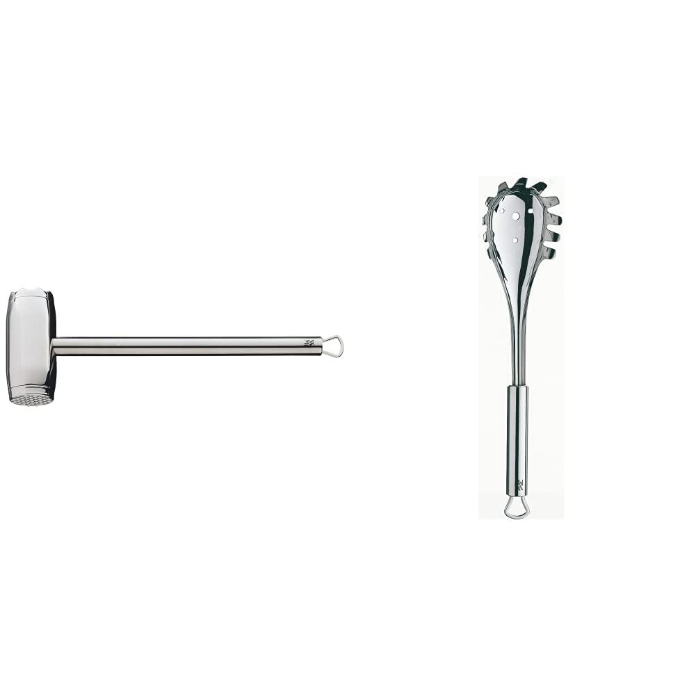 WMF Profi Plus Fleischhammer 34 cm, spülmaschinengeeignet & Profi Plus Spaghettilöffel 32 cm, Cromargan Edelstahl teilmattiert, ideal als Nudelzange und Spaghettizange, spülmaschinengeeignet