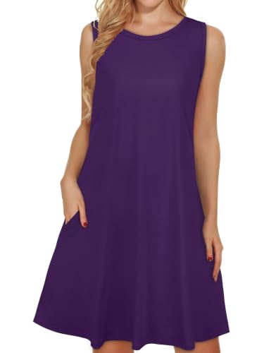 Image of elescat Women's Summer Dresses Casual Sleeveless Loose Sundress with Pocket