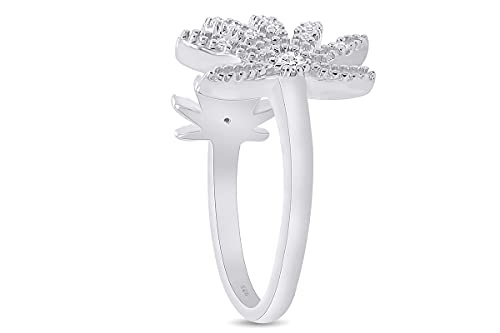 Round Cut White Diamond Marijuana Leaf Adjustable Toe Ring In 14K White Gold Over Sterling Silver, Ring Size: 4 #TOP3