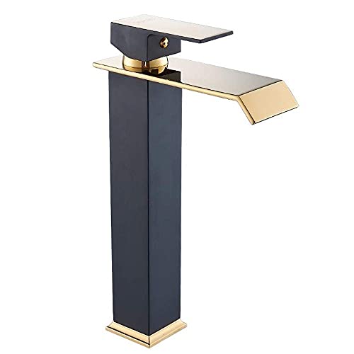 Grifo frío calor grifos de baño monomando con acabado negro y oro de alta resistencia