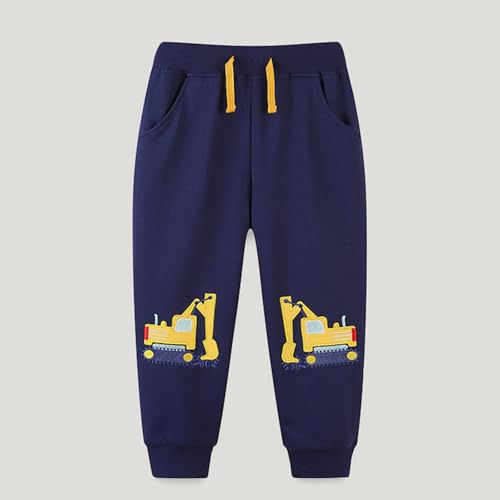 Excavator Pants Toddler Baby Boys Fall Casual Sweatpants Drawstring Cartoon Graphic Embroidered Joggers with Pockets3