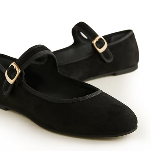 Black Suede Mesh Ballet Flats for Women Breathable Comfortable Round Toe Pull-On Stylish Dating Shoes Lightweight Everyday 7.54