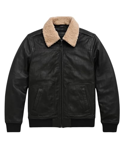 Men's Classic Brown Vintage Leather Flight Bomber Jacket – Detachable Sherpa Fur Collar Aviator Coat