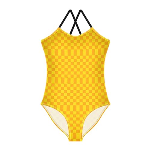 Image of Black and White Chess Girls One Piece Swimsuits Board Marble Tile Sport Halter Swimwear Beach Bathing Suit 3T
