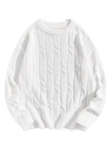 Men's Pullover Sweater Solid Color Round Neck Drop Shoulder Rib-Knit Sweaters