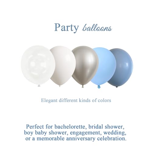 Image of Dusty Blue and White Silver Balloons for Bride Bachelorette Party Decorations- 35Pcs 12in Baby Blue, White, Clear, Diamond Silver Latex Baloons for Bridal Shower, Baby Shower Boy Party Decor