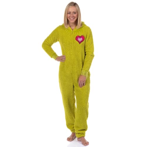 Dr. Seuss the Grinch Pajamas for Women Soft & Cozy Sherpa Grinch Costume Pajamas for Women Union Suit for Adults L Green