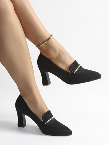 Womens Closed Pointed Toe Suede Loafer Pumps Low Block Heeled Slip On Loafers for Women Work Office Business Comfortable Chunky Heels Shoes 2.95 Inch2