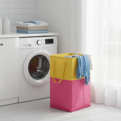 Image of Extra Large Laundry Bag 75 Liter, Foldable Fabric Laundry Basket with Lid & Carry Handles for Clothes Storage (2, pink)