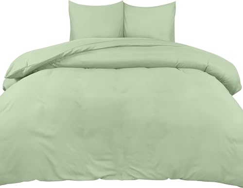 Image of Utopia Bedding Bed Linen 220 x 240 cm + 2 Pillowcases 65 x 65 cm, Sage Green | Microfibre duvet cover with zip, Oeko-Tex certified, easy to assemble - ideal for home and hotels