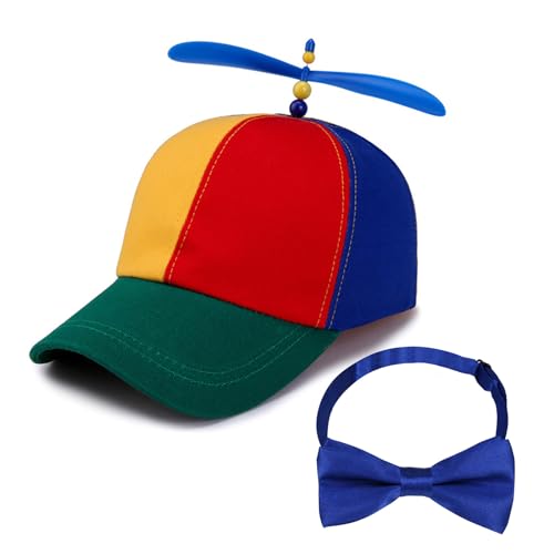 Rainbow Propeller Baseball Caps with w Tie Performances Hat for Christmas Children Outdoor Adjustable Duckbill Caps, Head Cir: 45-55cm/ 17.72-21.65in