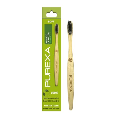 Image of Bamboo Toothbrush with Activated Charcoal BPA-Free Soft Bristles (Pack of 1), 100% Natural, Eco-Friendly and Biodegradable Handle