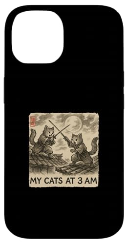 おもしろ墨絵 かわいい水墨画 日本人 私の猫 午前3時 スマホケース iPhone 14 用