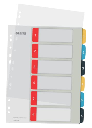 Leitz PC-beschriftbares Register in A4 Format, 20er Pack, 1-6, Robust, Mehrfarbig, Cosy-Serie, 12460000