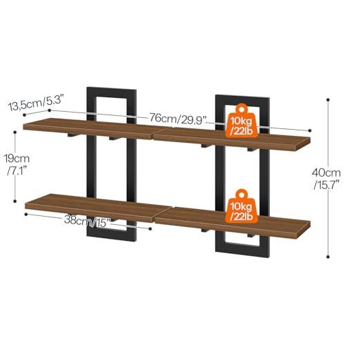 Image of HOOBRO Floating Shelves, 15 Inch Wall Shelf Set of 2, Wall Mounted Storage Shelves 2-Tier, Hanging Bathroom Shelves, for Living Room, Bedroom, Bathroom, Kitchen, Walnut and Black BH32BJ01