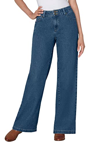 Woman Within Plus Size Perfect Wide-Leg All-Cotton Denim Five-Pocket Jeans