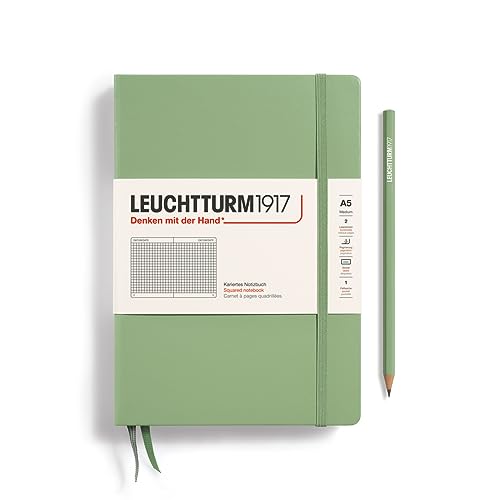 Image of LEUCHTTURM1917 - Notebook Hardcover Medium A5-251 Numbered Pages for Writing and Journaling (Sage, Squared)