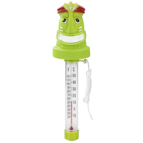 Floating Pool Thermometer, Large Display with String Easy to Read, Shatter Resistant, Water Temperature Thermometer for Outdoor & Indoor Swimming Pools, Spas, Hot Tubs, Aquariums(Tiki)