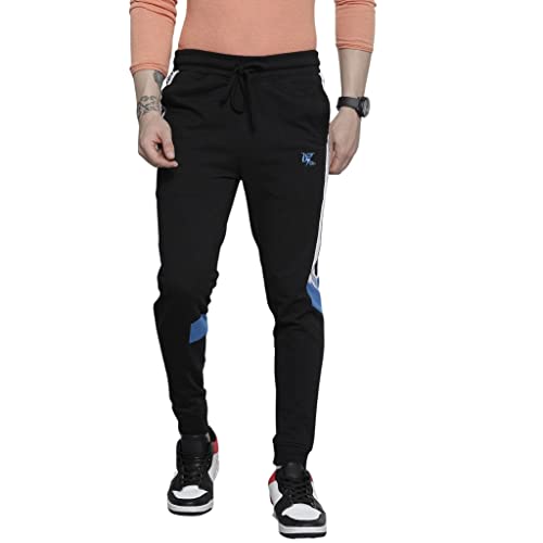 Image of The Indian Garage Co Men Slim Fit Placement Print Mid-Rise Knitted Joggers