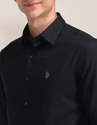 Image of U.S. Polo Assn. Men's Solid Collared Neck Full Sleeve Formal Cotton Regular Fit Shirts