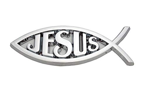 CLA Jesus Christian Fish Symbol Ichthus Chrome Emblem, 5x1.5 inches, ABS Plastic, Chrome Finish, Peel-n-Stick