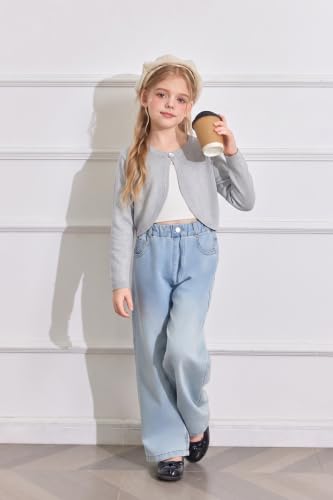 Image of Arshiner Girls Open Front Shrug Cardigan Knit Bolero with Button Closure