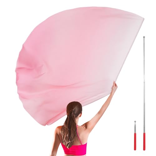 RooYoon Worship Flags with Scalable Rod, Flag Scarf Poi Ribbon, 50" Semicircle Sheer Silk-like Chiffon Flag for Dance Practice Performance, Church Praise Dance Flags, Banderas de Danza,Large (B7)