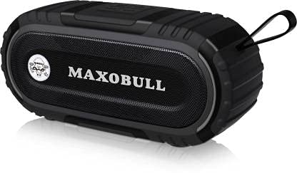 Image of MAXOBULL Storm 2412 Bluetooth Portable Speaker Stereo Bass Sturdy Buttons, Supports SD and USB, TWS Connect, Water Resistant, Up to 8 Hours Playtime, Built-in FM Radio, Hands Free Calling (Black)