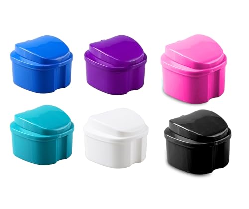 AmeriCan Goods 6/Pk Premium Denture Bath Box with 6/Pk Mini Denture Brushes Denture Retainer Bath Cases with Rinsing Basket & Brushes