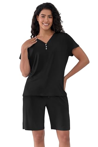 Joyaria Cooling Pajamas Bamboo Viscose PJs Bermuda Shorts Set Women Henley Neck Summer Moisture Wicking Sleepwear2