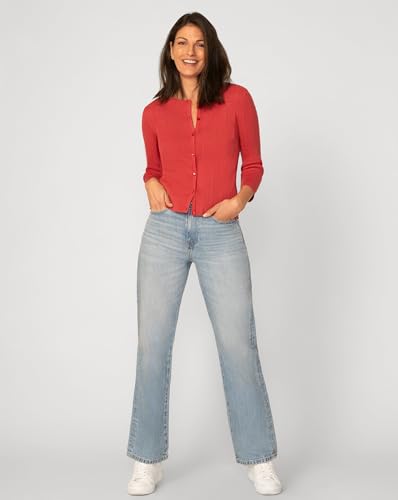 Image of Cable & Gauge Textured Rib Crewneck Cardigan, 3 /4 Sleeve, Button Front for Women