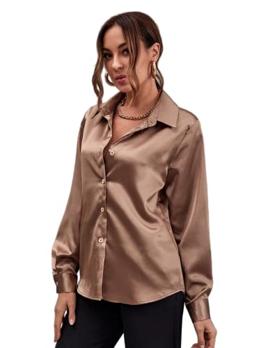 Image of Bowrain Satin Silk Fabric Spread Collar Full Sleeve Top Shirt for Women and Girl