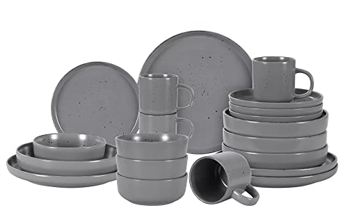 Home VSS Juego de vajilla de porcelana de 20 piezas, colección de vajilla nórdica con borde elevado con platos y cuencos para 4 personas, gris mate con puntos moteados Home VSS Juego de vajilla de porcelana de 20 piezas, colección de vajilla nórdica con borde elevado con platos y cuencos para 4 personas, gris mate con puntos moteados