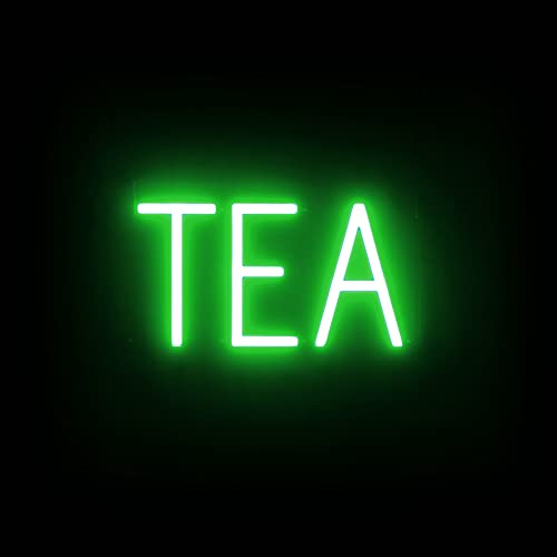 Image of SpellBrite LED Neon TEA Sign for Business - Green, 13 inch x 6 inch | Ultra-Bright Click-Together Signage for Cafes, with Visibility from 500 Feet - 8 Animations, 6 Brightness Settings