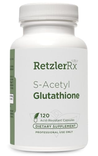 RetzlerRx S-Acetyl Glutathione Supplement 100 mg. per Capsule, Made in USA - 120 Acid-Resistant Capsules - Antioxidant Support - Non-GMO, Soy & Gluten-Free / Bergaflow®, Pharmaceutical Grade