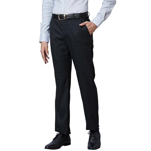 Image of Park Avenue Men Mid Rise Smart Fit Checks Pattern Poly Viscose Blend Pleatless Formal Trouser