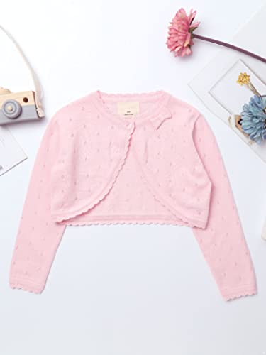 Kids Girls Long Sleeve Bolero Shrug Wedding Flower Girls Dress Cover Up Knitted Cardigan Pink 10 Years3