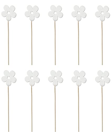 DARO DEKO Holz Blumen-Stecker Blüte weiß 10 Stück 7 x 36cm Dekostecker Blumenstab Blumenstab Holzstecker