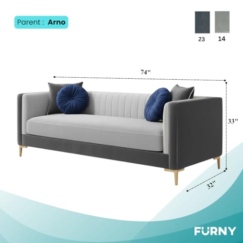 Image of FURNY Cassol 3 Seater Fabric Sofa Set (Light Grey-Dark Grey) Premium Velvet Finish | Durable Comfort | Ideal for Living Room