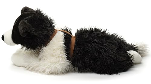 Uni-Toys - Border Collie schwarz-weiß, liegend (mit Geschirr) - 64 cm (Länge) - Plüsch-Hund, Haustier - Plüschtier, Kuscheltier