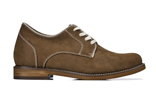 CALTO Men's Invisible Height Increasing Elevator Shoes - Khaki Brown Lace-up Premium Leather Casual Derby - 3 Inches Taller - J1312 - Size 10.5 D(M) US2