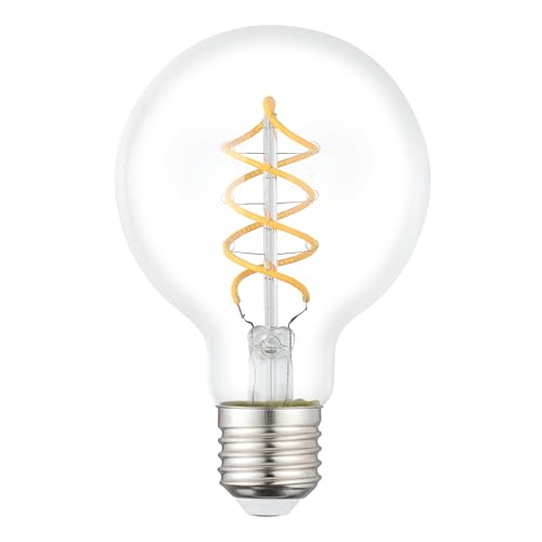 Eglo E27 Globe Lámpara led, bombilla incandescente espiral, bombilla decorativa vintage de diseño retro, 7,3 vatios, blanco cálido, 806 lúmenes, 2700 Kelvin, bombilla Edison G80, diámetro de 8 cm
