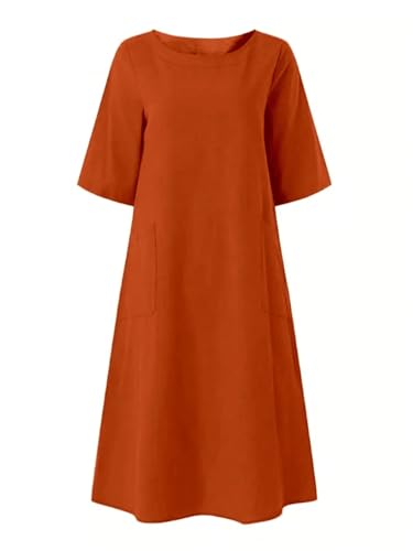 Women's Casual Loose Fit Mid-Length Short Knee-Length Skirt Dress with Pockets Midi Dress4